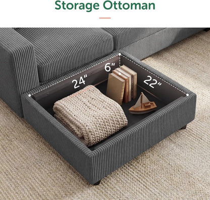Sectional Sofa, 6 Seater L-Shaped Sectional Couch with Storage Ottoman for Living Room, Dark Grey7