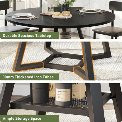round Dining Table for 4-6 with Storage Shelf, Kitchen & Dining Room Circle Pedestal Table, Heavy Duty Metal Frame & Wood Top4