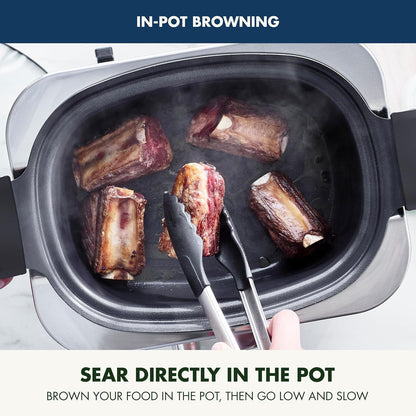 Elite 8-In-1 Programmable 6QT Electric Slow Cooker,Dishwasher Safe Lid & Removable Crock, Pfas-Free Healthy Ceramic Nonstick Multi-Cooker,Sear, Sauté,Brown,Steam Basket,Roast, Oxford Blue6