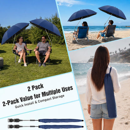 2 PACK Beach Umbrella with Clamp, 360 ° Adjustable Umbrellas for Chair, UPF50+ Umbrella for Beach Chair, Patio Chair, Wheelchair, Camping Chair, Golf Carts (Chair Not Included)7