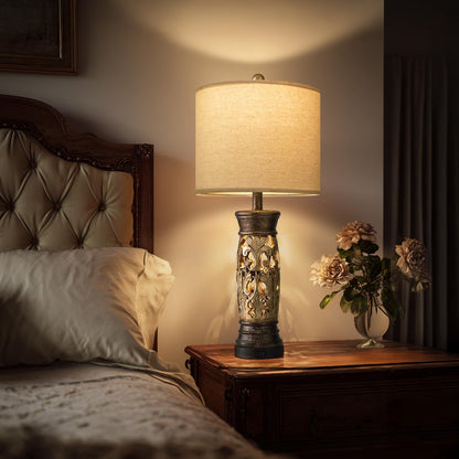 27.25” Antique Gold Table Lamps Set of 2 – Farmhouse Bedside Lamps with Night Light & USB A+C Ports, Vintage Lamps for Bedroom, Living Room, Entryway, Nursery, Reading Nook(Bulbs Included2