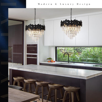 Black Crystal Chandelier Modern round Chandelier Luxury 24" Light Fixtures3