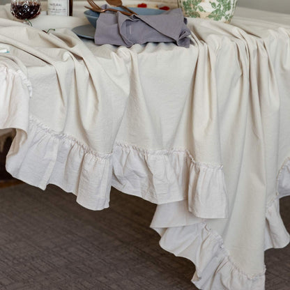 Retro Farmhouse Ruffle Tablecloth Cotton Flounces Trim Washable Table Cover Tablecloths for Rectangle Table Baby Shower Kitchen Party Wedding Decor, 52''X70''5