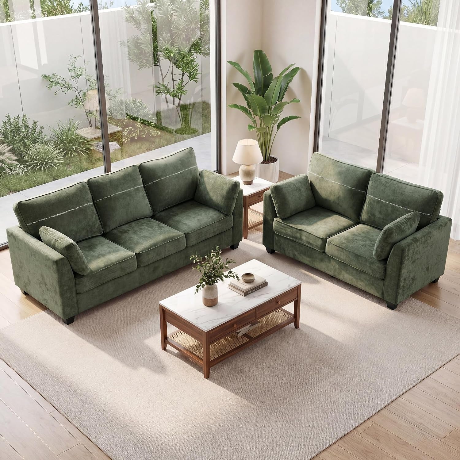 65-4-loveseat-sofa-chenille-love-seat-with-2-pillows-green
