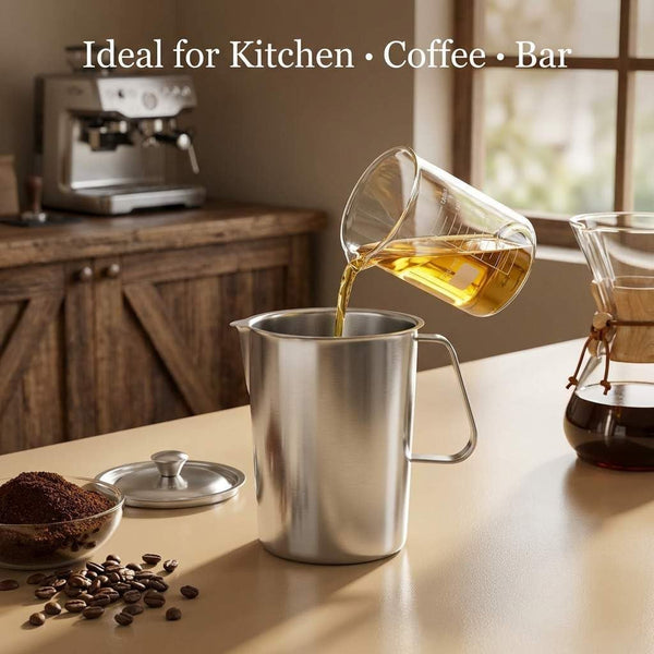 Large 70 Oz Stainless Steel Measuring Cup with Removable Lid – Extra Capacity Marked Pitcher for Kitchen, Coffee & Bar Use5