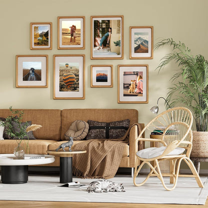 6X8 Picture Frame, Natural Oak Wood Tabletop Picture Frames Matted 5X77