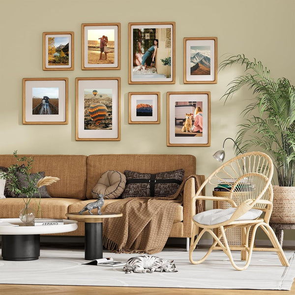 6X8 Picture Frame, Natural Oak Wood Tabletop Picture Frames Matted 5X77