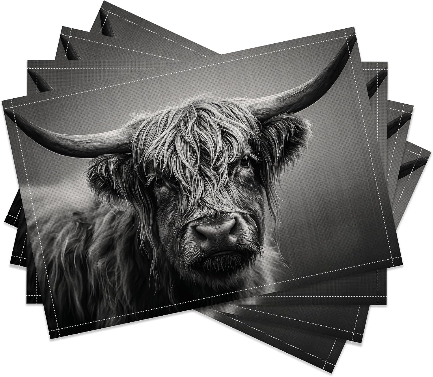 highland-cattle-placemats-set-of-4-farm-rustic-black-white-animals-western-rustic-art-printed-dining-table-mats-for-party-restaurant-home-kitchen-holiday-decor-18x12-inch