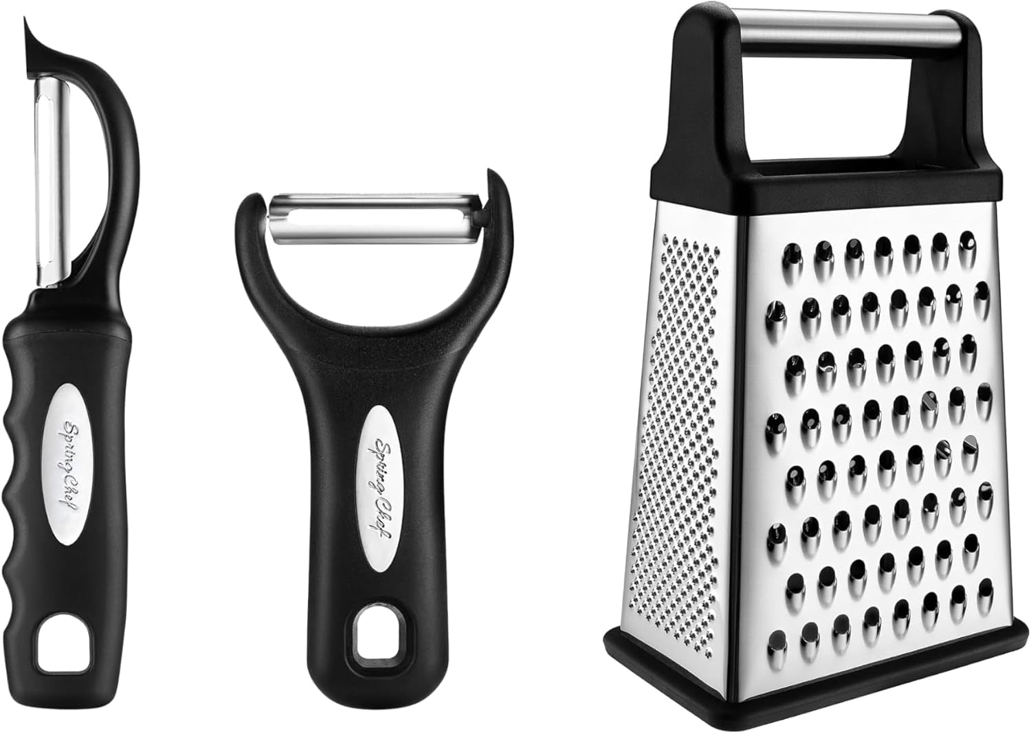 swivel-vegetable-peeler-y-peeler-with-sharp-stainless-steel-blades-professional-xl-cheese-box-grater-3-product-bundle-black