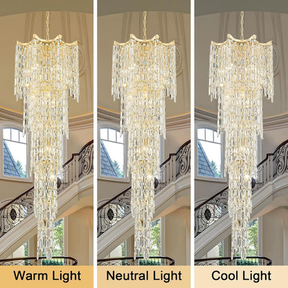 79" Large High Ceiling Chandelier, 21-Light Gold Long Staircase Chandeliers Luxury Foyer Chandelier Top K9 Crystal Tiered Ceiling Light Fixture for Staircase Entryway Hallway Living Room4