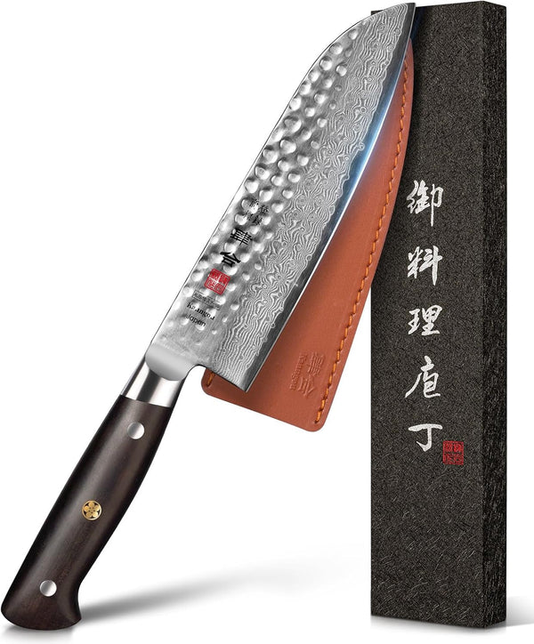 Japanese Chef Knife Kitchen Knife with 67 Layers Damascus Steel AUS-10 Core, Professional Damascus Knife with Full-Tang Ebony Wood Handle and Premium Gift Box (7 Inch Santoku Chefs Knife)1