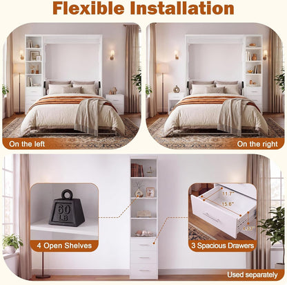 Queen Murphy Bed with 2 Bookcase, Space-Saving Wall Bed, White8