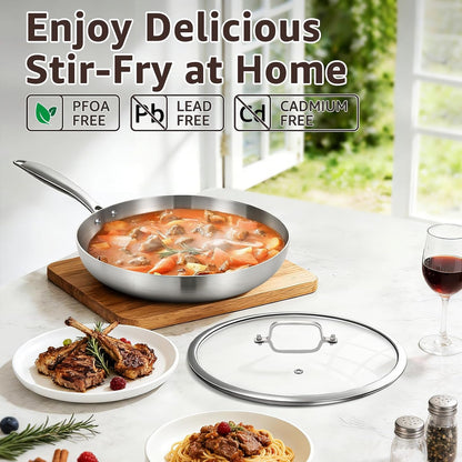 8 Inch Stainless Steel Frying Pan with Lid, Riveted Handle | Tri-Ply Stainless Steel Skillet, Fast & Even Heating, Stay-Cool Handle, Induction Cooking Pan, Dishwasher and Oven Safe9