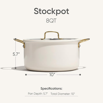 8QT Full Clad Tri Ply Stainless Steel Stock Pot with Lid | All Stoves Compatible, Oven & Dishwasher Safe, Stay Cool Handle, White, Cookware for Simmer2