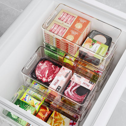 8 PACK Freezer Organizer Bins Fridge Organizers and Storage Stackable Refrigerator Organizers Bins with Side Handles Clear Storage Bins for Pantry, under Sink, Kitchen Cabinet6