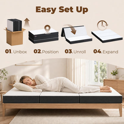 Trifold Mattress 6 Inch Memory Foam Foldable Queen 80" X 60" X 6"8