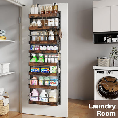 8 Tier over the Door Pantry Organizer, 2 in 1 Wall Mount or Metal Hanging Spice Rack for Pantry Organizers and Storage, Seasoning Shelves，Adjustable Basket with Hooks for Kitchen Cabinet and Closet5