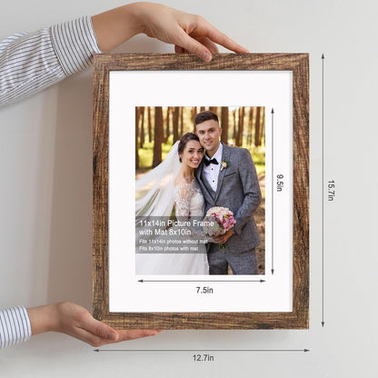 11X14 Picture Frame Set of 4, Made of Glass and Rustic Brown Wooden Frame, Display 8X10 Pictures with Mat or 11 X 14 Posters without Mat for Wall Mounting, Gallery Photo Frames2