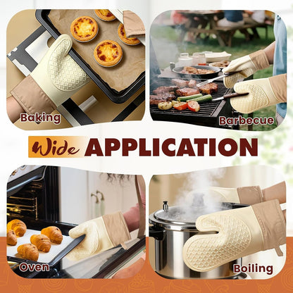 Silicone Oven Mitts (2 PCS), Waterproof Non Slip Grip Oven Gloves with Thick Soft Cotton Lining, Universal Fit Heat Resistant Kitchen Gloves for Baking, BBQ, Cooking and Grilling - White7