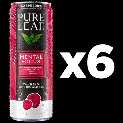 Pure Leaf Mental Focus Sparkling Real Brewed Iced Tea, Raspberry, 12 Fl Oz Cans (6 Pack), Caffeine, L Theanine, Zero Sugar, Zero Calories3