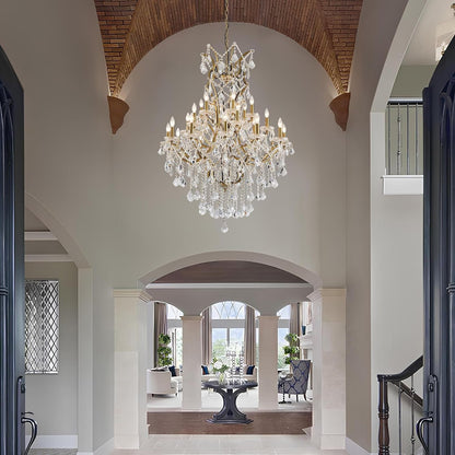 24 Lights Large Crystal Chandeliers for High Ceilings Brass Maria Theresa Chandelier Modern Chandelier Light Fixture for Foyer Living Room Hallway Entryway Staircase 55.1" H X 39.4" D4