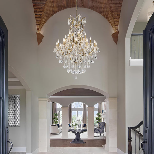 24 Lights Large Crystal Chandeliers for High Ceilings Brass Maria Theresa Chandelier Modern Chandelier Light Fixture for Foyer Living Room Hallway Entryway Staircase 55.1" H X 39.4" D4