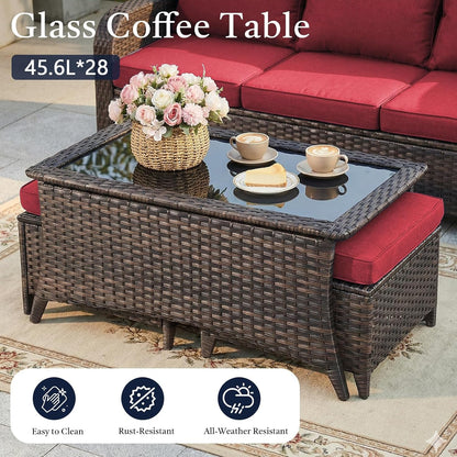 6 Piece High Back Patio Furniture Set - All Weather Patio Conversation Set with 4 Inch Thick Cushions and Deep Seating Swivel Glider Chairs & Outdoor Couch for Porch Deck Yard Pool8