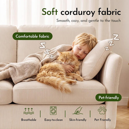 70" Modern Corduroy Loveseat Sofa Couch,Beige4