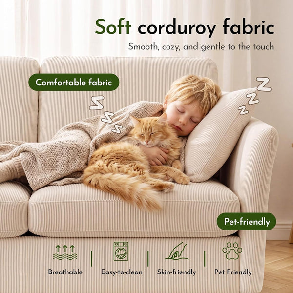70" Modern Corduroy Loveseat Sofa Couch,Beige4
