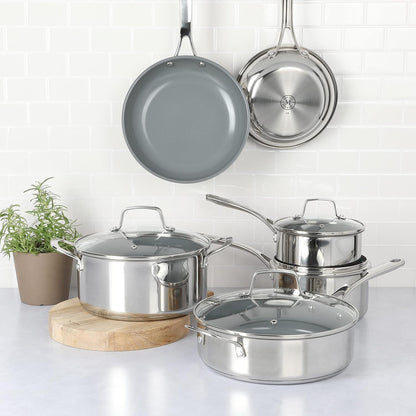 Delaroux 10 Piece Stainless Steel Pots and Pans Kitchen Cookware Set W/Pfas Free Premium Nonstick Ceramic Interior7