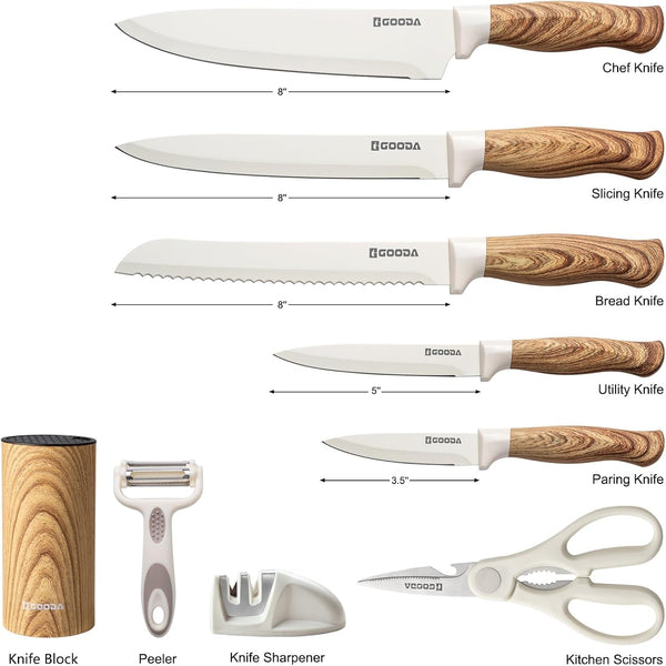Knife Set, 9 Piece Kitchen Knife Set with Block and Sharpener, Anti-Rust Stainless Steel Cooking Knives Set for Kitchen, Chef Knife Block Set6