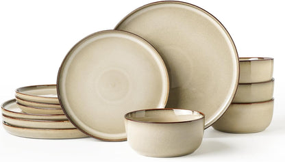 Stoneware Dinnerware Sets for 4, Reactive Glaze, Beige1