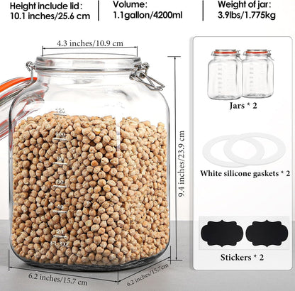 1.1 Gallon Wide Mouth Airtight Glass Storage Containers with Lids | 100% Airtight Lid, Flour Storage, Kombucha, Bulk Pantry Organization, Measurement Marks, Pickling, Fermenting, Snacks5