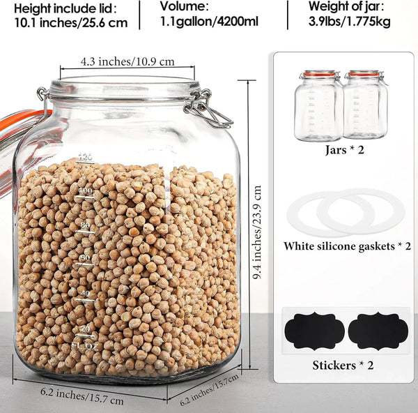 1.1 Gallon Wide Mouth Airtight Glass Storage Containers with Lids | 100% Airtight Lid, Flour Storage, Kombucha, Bulk Pantry Organization, Measurement Marks, Pickling, Fermenting, Snacks5