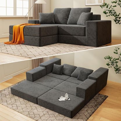 Cloud Modular Sectional Sofa, Comfy Boneless Couch for Living Room, Modern L-Shaped Couch with Reversible Chaise, Customizable Sleeper Sofa Bed with Non Slip, No Assembly & Deep Seat, Dark Grey1
