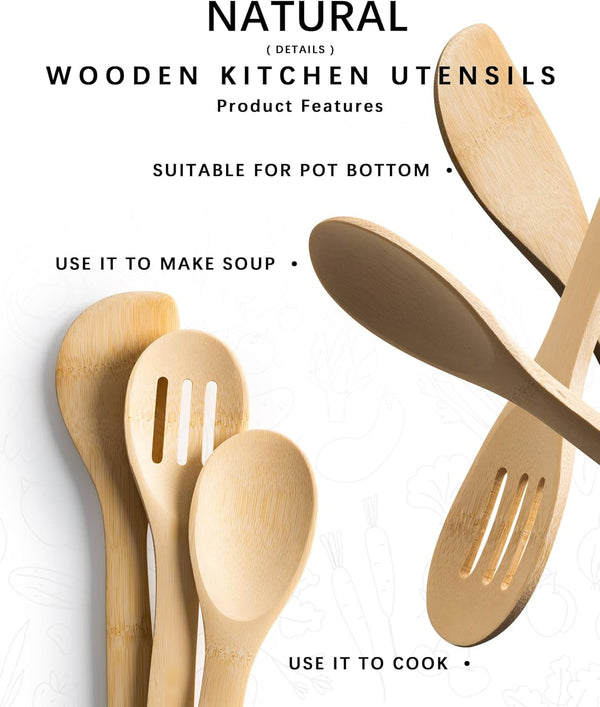 Wooden Spoons for Cooking, 3-Piece Bamboo Cooking Utensil Set4