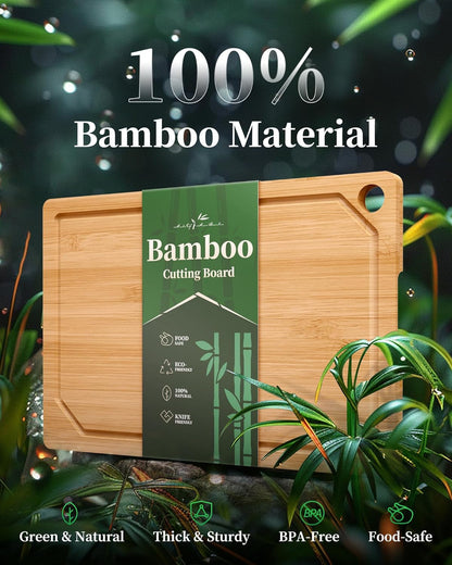Bamboo Cutting Board for Kitchen, Large, Natural | Multi-Sizes Wooden Cutting Boards for Chopping & Serving, Convenient Kitchen Essentials, Deep Juice Grooves3