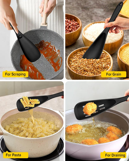 Pack of 2 Cooking Spoons for Non Stick Cookware, Multifunction Spatula Spoon Bpa-Free, One-Piece Design, Suitable for Scooping, Scraping, Serving and Mixing(Black)5