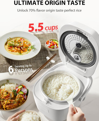 Origintaste Rice Cooker 5.5-Cup Uncooked, Fuzzy Logic, 15-In-1 Functions, Digital Display, Delay Timer, Keep Warm, Nonstick Inner Pot, White2