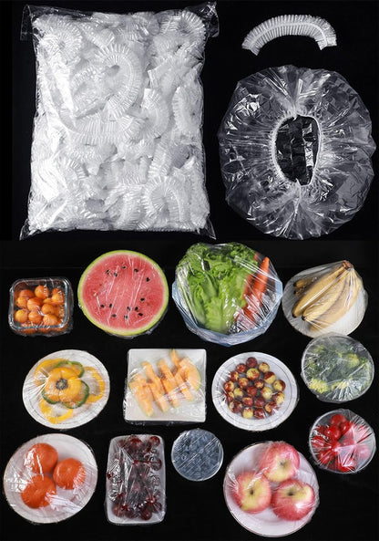 300Pcs Reusable Elastic Food Covers - Universal Stretchable Clear Adjustable Plastic Plate & Bowl Covers, Outdoor Fresh Keeping Bags, Kitchen Baking Picnic and Food Storage Bread Proofing Cover.1
