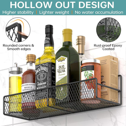 Spice Rack Wall Mounted 6 Pack: 100% Metal & Strong Adhesive Spice Organization for Kitchen Cabinet/Pantry Door, No Drill Hanging Seasoning Organizer with Paper Towel Holder, Utensil Caddy3