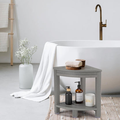 HDPE Corner Shower Stool,Shower Bench Seat with Storage Shelf for Shaving Legs Plastic Spa Bath Step Foot Rest for Bathroom Small Place (Grey)2