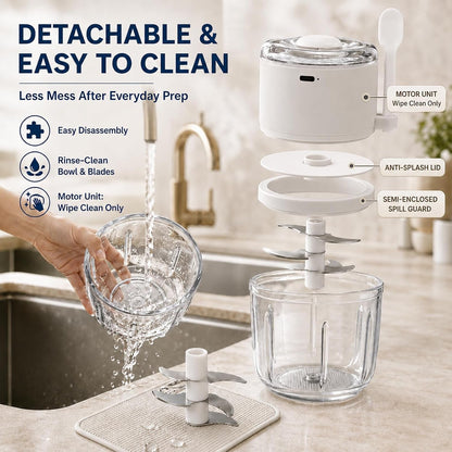 Electric Garlic Chopper 350ML, Portable USB Rechargeable Veggie Chopper | Glass Bowl Mini Food Processor, Wireless Garlic Grinder Masher Onion Chopper for Ginger, Chili, Fruit, Meat, Etc6