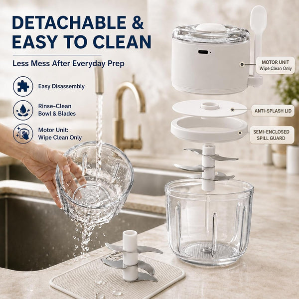 Electric Garlic Chopper 350ML, Portable USB Rechargeable Veggie Chopper | Glass Bowl Mini Food Processor, Wireless Garlic Grinder Masher Onion Chopper for Ginger, Chili, Fruit, Meat, Etc6