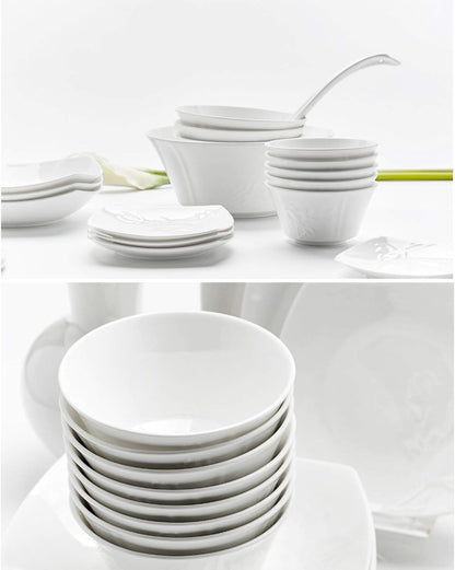 High-End Dinner Set,Ceramics Dinner Set, Nordic Style Light Luxury 46 Pieces Bone China Dinnerware Sets for Wedding Gifts Pure White Porcelain Steak Plates,2