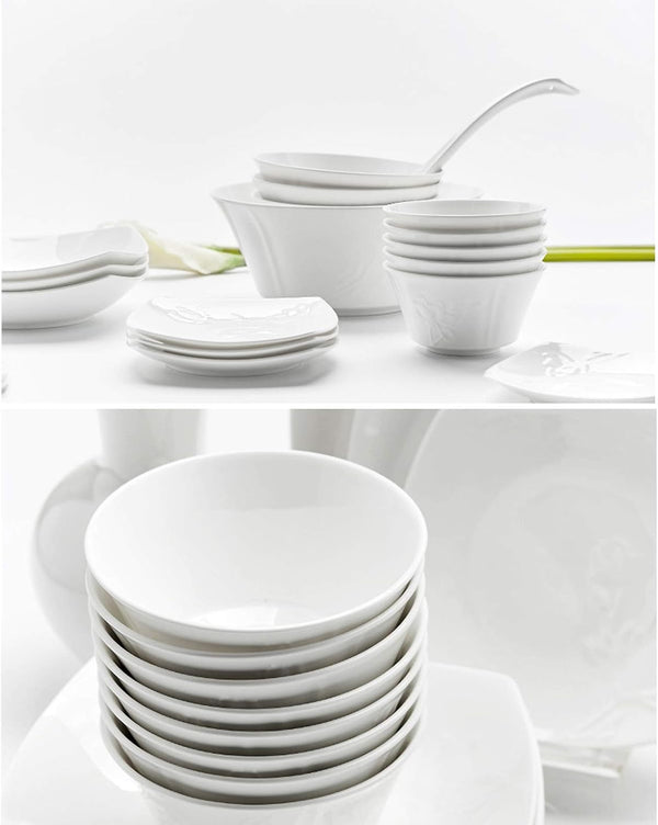 High-End Dinner Set,Ceramics Dinner Set, Nordic Style Light Luxury 46 Pieces Bone China Dinnerware Sets for Wedding Gifts Pure White Porcelain Steak Plates,2