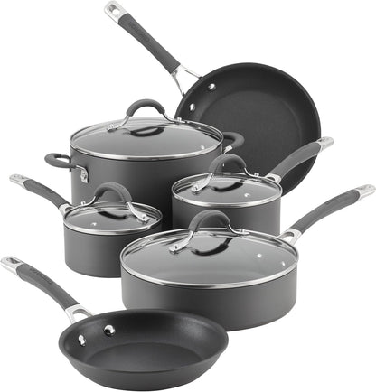 Radiance Hard-Anodized Nonstick Cookware Set, Kitchen Pots and Pans Set, 10-Piece, Gray1