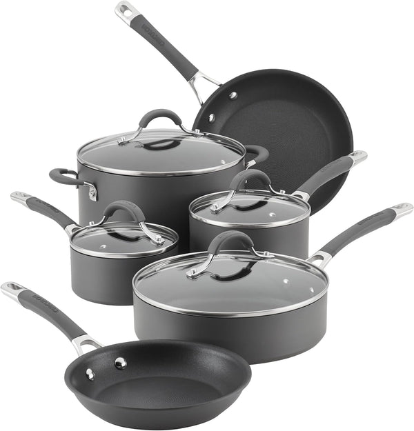 Radiance Hard-Anodized Nonstick Cookware Set, Kitchen Pots and Pans Set, 10-Piece, Gray1