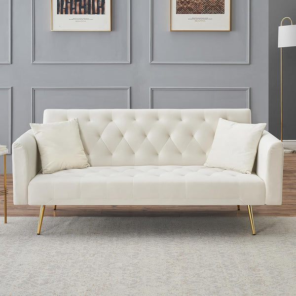 71" Modern Velvet Sofa Bed Futon, Convertible Sleeper Couch, Adj. Backrest1