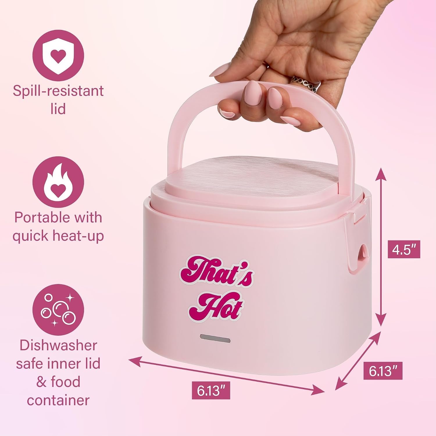electric-lunch-warmer-20-ounce-stainless-steel-portable-food-container-with-sealing-lid-removable-2-5-cup-inner-dish-that-s-hot-front-decal-pink